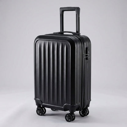 Ribbed suitcase with 360° spinner wheels and combination lock, made of durable ABS material, perfect for carry-on travel. 0