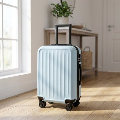 Ribbed suitcase with 360° spinner wheels and combination lock, made of durable ABS material, perfect for carry-on travel. 1
