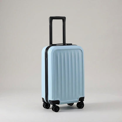 Ribbed suitcase with 360° spinner wheels and combination lock, made of durable ABS material, perfect for carry-on travel. 2