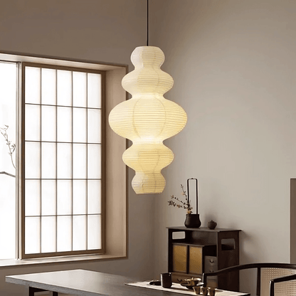 Rice paper hanging lamp featuring a minimalist design, adjustable height, and multi-layer structure, perfect for enhancing the ambiance in kitchens and dining areas. 1