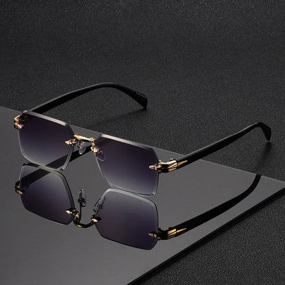 Rimless square glasses for men featuring a lightweight frame, minimalist design, and modern style, perfect for everyday wear and fashion-forward looks. 4