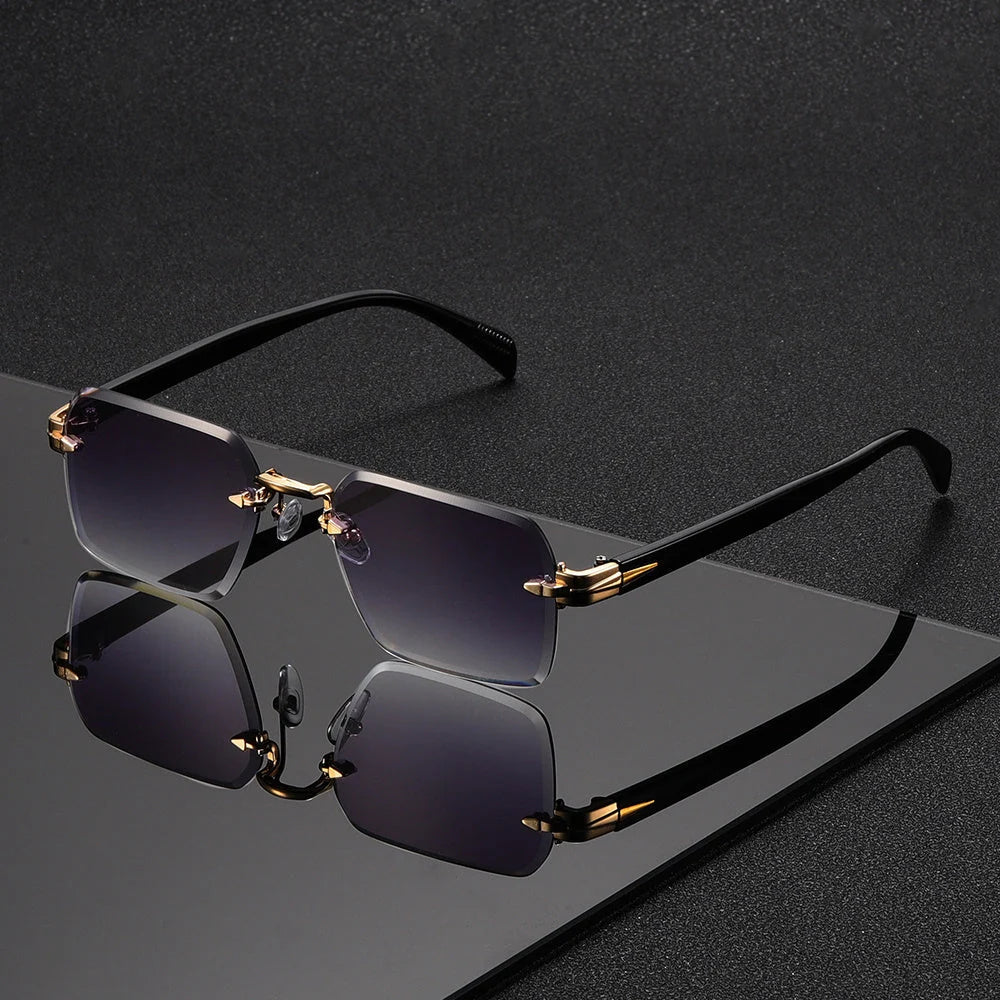 Rimless square glasses for men featuring a lightweight frame, minimalist design, and modern style, perfect for everyday wear and fashion-forward looks. 5