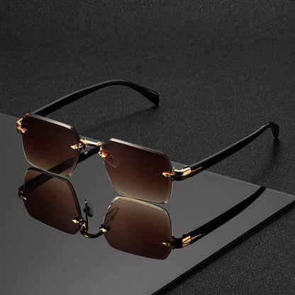 Rimless square glasses for men featuring a lightweight frame, minimalist design, and modern style, perfect for everyday wear and fashion-forward looks. 7