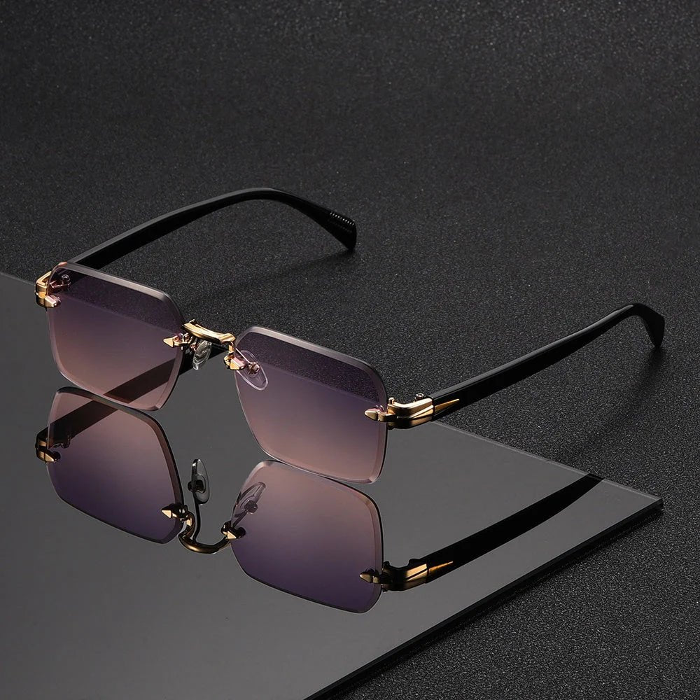 Rimless square glasses for men featuring a lightweight frame, minimalist design, and modern style, perfect for everyday wear and fashion-forward looks. 9
