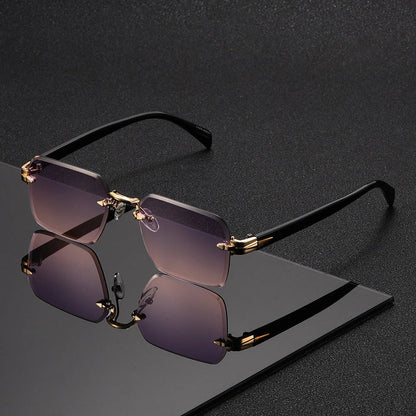 Rimless square glasses for men featuring a lightweight frame, minimalist design, and modern style, perfect for everyday wear and fashion-forward looks. 9
