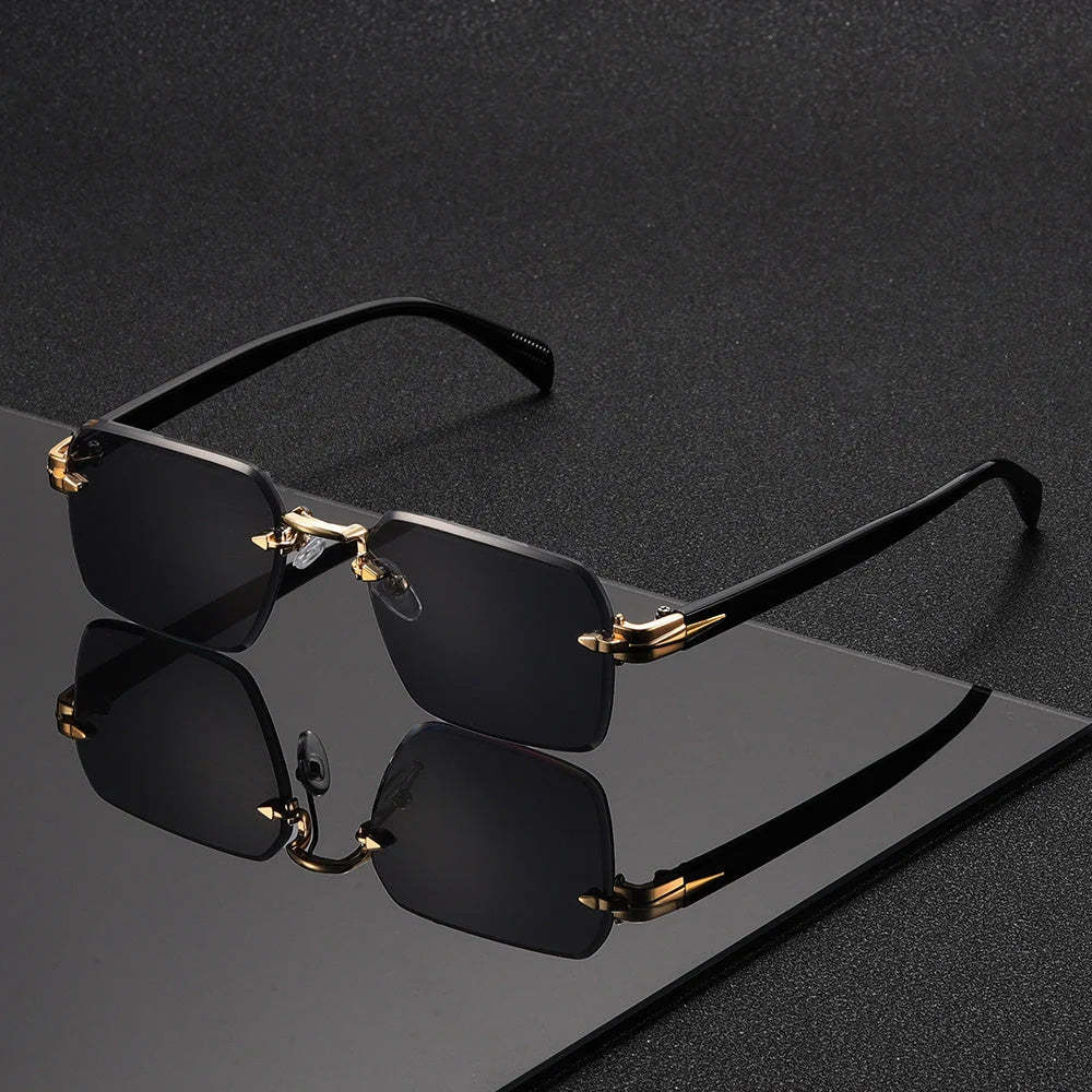 Rimless square glasses for men featuring a lightweight frame, minimalist design, and modern style, perfect for everyday wear and fashion-forward looks. 6