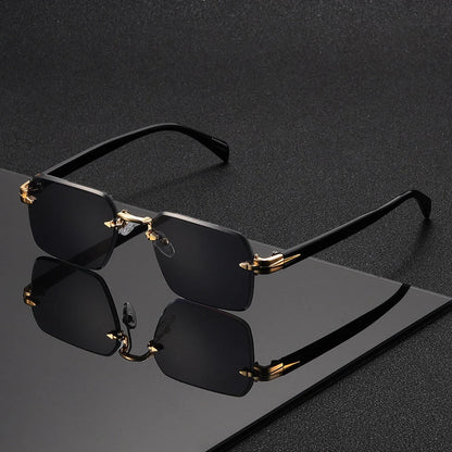 Rimless square glasses for men featuring a lightweight frame, minimalist design, and modern style, perfect for everyday wear and fashion-forward looks. 6