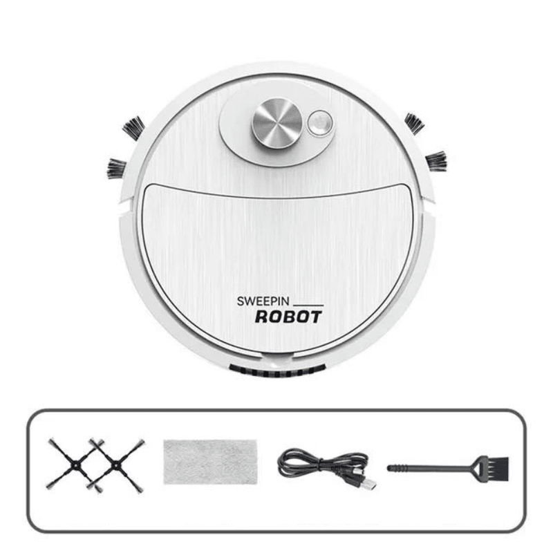 Robot vacuum and mop with 3-in-1 functionality, featuring a compact design for effortless cleaning on various surfaces. 3