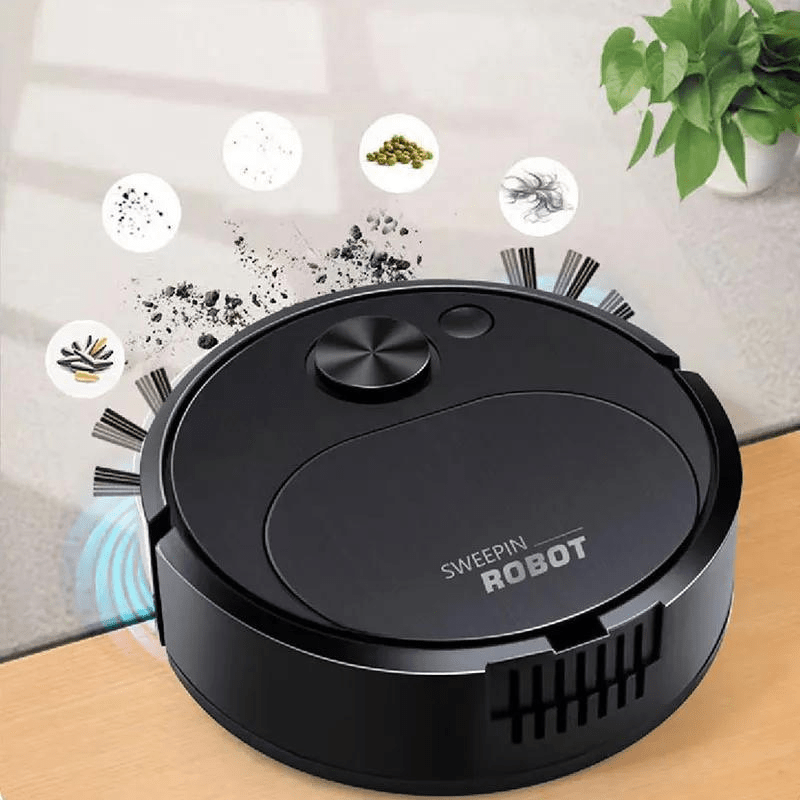 Robot vacuum and mop with 3-in-1 functionality, featuring a compact design for effortless cleaning on various surfaces. 1