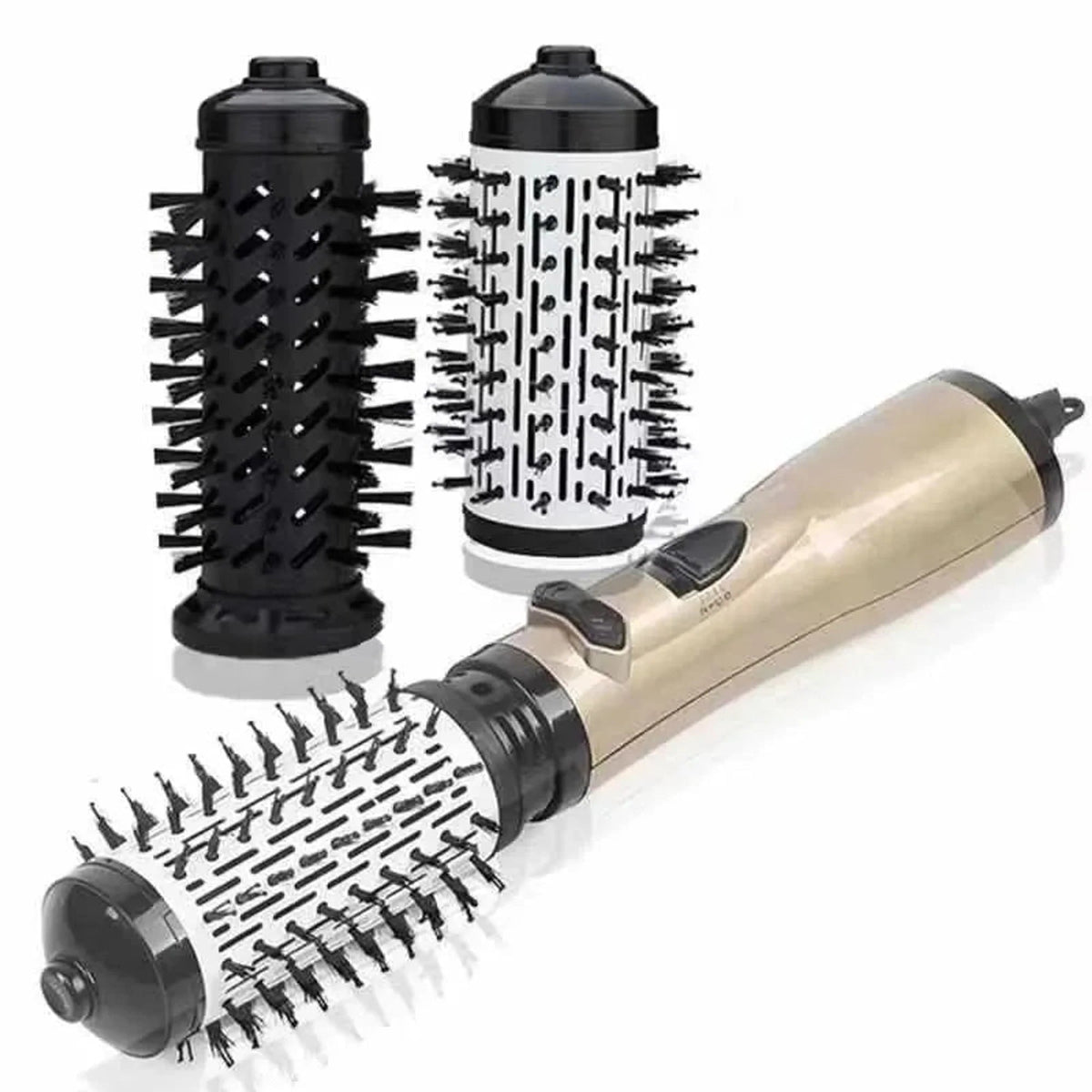 Rotating Hair Dryer Styler with Adjustable Temperature and Ionic Technology, featuring a 2-in-1 volumizing brush design for effortless styling and enhanced shine 3