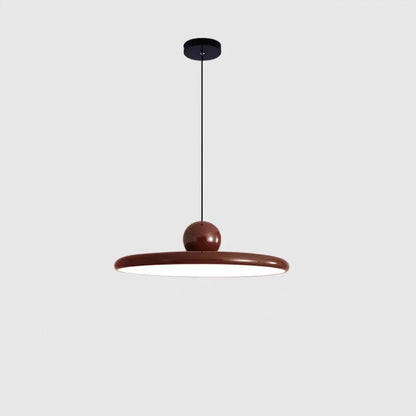 Round pendant light featuring an adjustable cable and integrated LED, showcasing a sleek modern metal and acrylic design, perfect for illuminating kitchen islands. 10