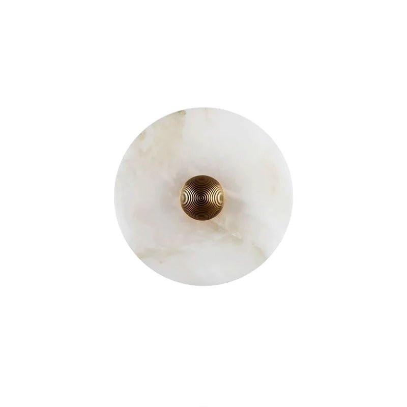 Round wall light featuring a natural alabaster face, available in elegant gold or bronze finish, designed for modern illumination and aesthetic appeal. 0