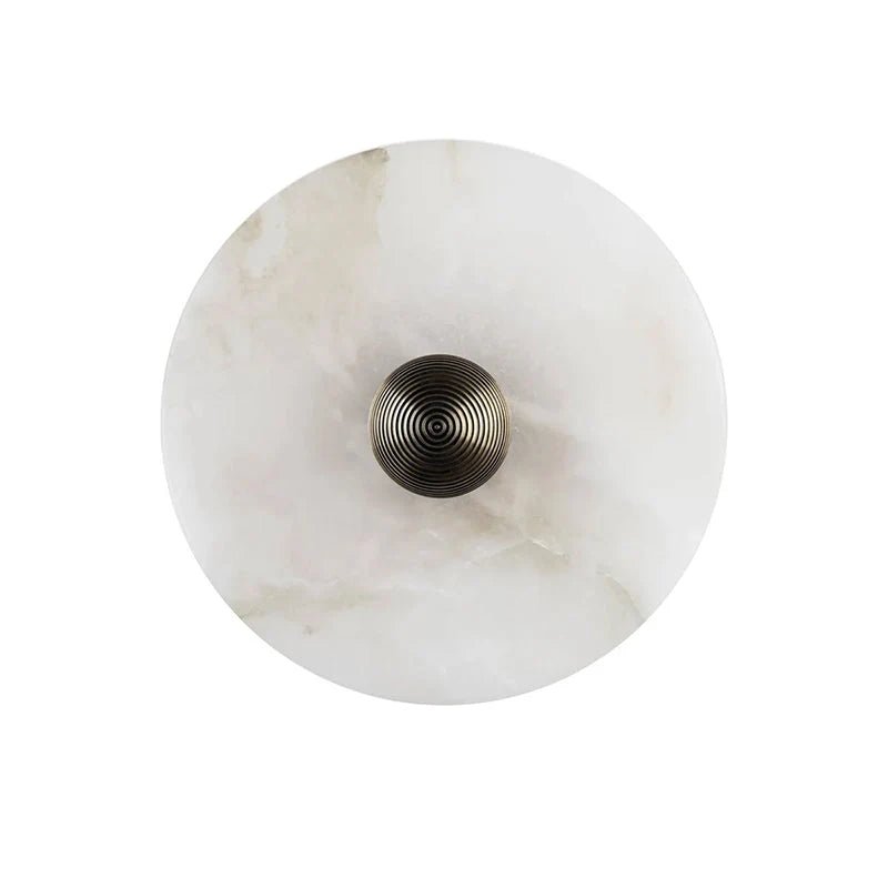 Round wall light featuring a natural alabaster face, available in elegant gold or bronze finish, designed for modern illumination and aesthetic appeal. 10