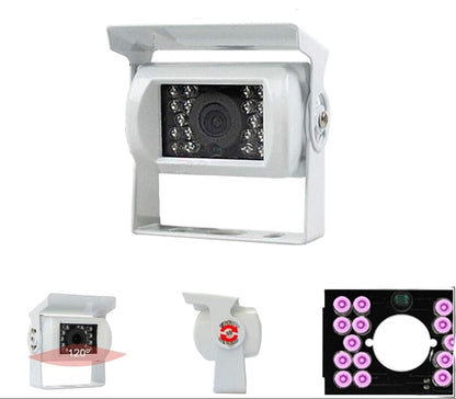 Rugged rear view camera designed for trucks and RVs featuring night vision, waterproof design, and a 120° wide angle for enhanced visibility. 5
