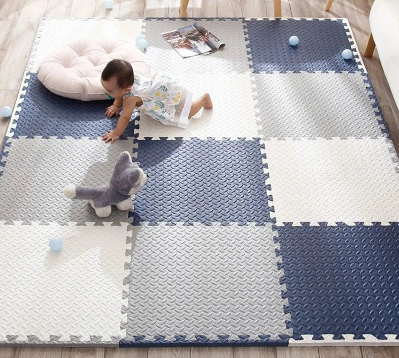 Safe Foam Baby Play Mat featuring a shock-absorbing puzzle design for sensory stimulation, measuring 120 x 90 cm, suitable for all genders. 1
