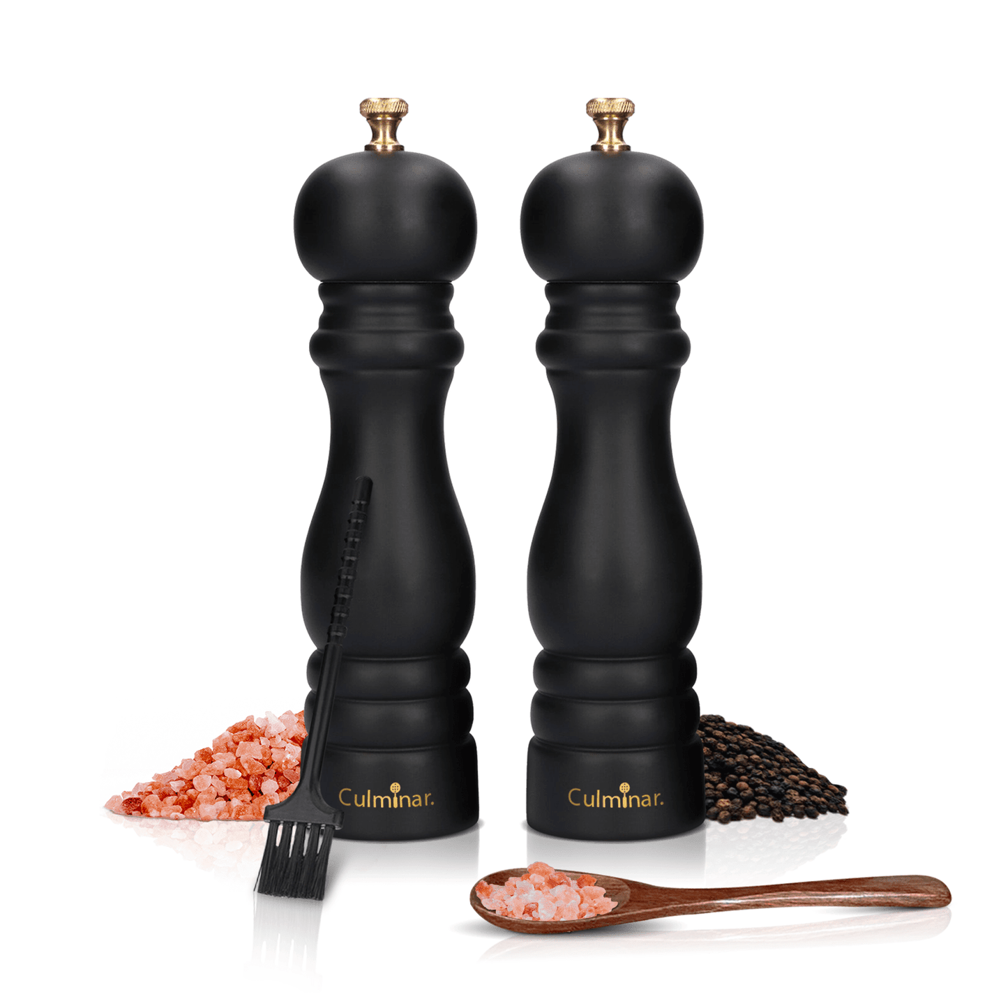 Salt and pepper mill set featuring sustainable wood and ceramic design, with adjustable coarseness for customizable seasoning. 0