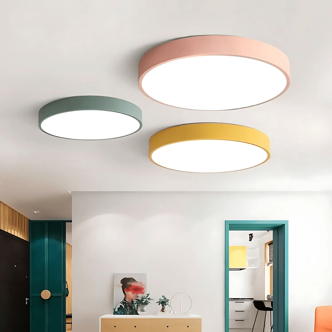 Scandinavian LED ceiling lamp featuring a minimalist design, crafted with a combination of wood and metal, perfect for modern home decor and flush mounting. 2