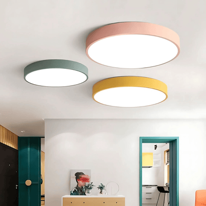 Scandinavian LED ceiling lamp featuring a minimalist design, crafted with a combination of wood and metal, perfect for modern home decor and flush mounting. 2