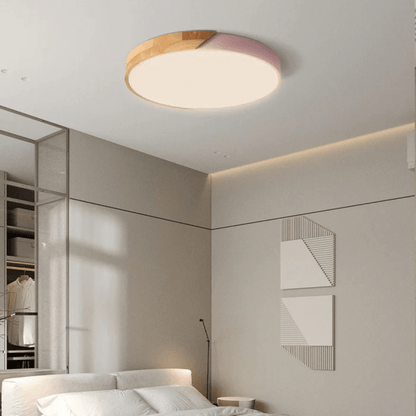 Scandinavian LED ceiling lamp featuring a minimalist design, crafted with a combination of wood and metal, perfect for modern home decor and flush mounting. 6