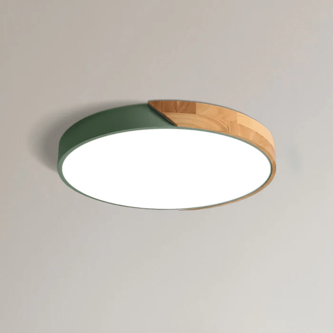Scandinavian LED ceiling lamp featuring a minimalist design, crafted with a combination of wood and metal, perfect for modern home decor and flush mounting. 19
