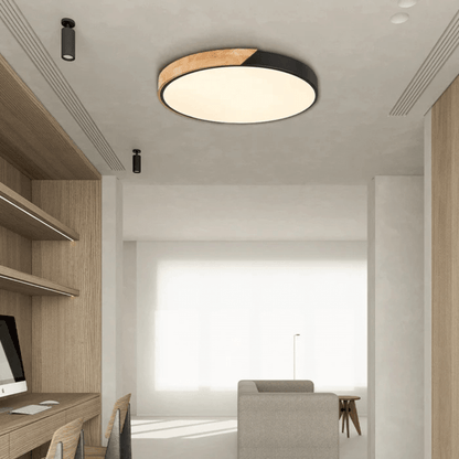 Scandinavian LED ceiling lamp featuring a minimalist design, crafted with a combination of wood and metal, perfect for modern home decor and flush mounting. 8