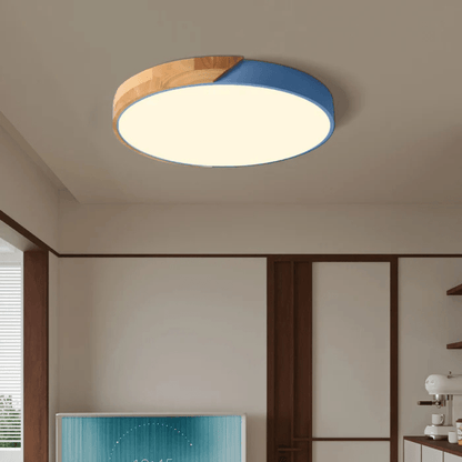 Scandinavian LED ceiling lamp featuring a minimalist design, crafted with a combination of wood and metal, perfect for modern home decor and flush mounting. 3