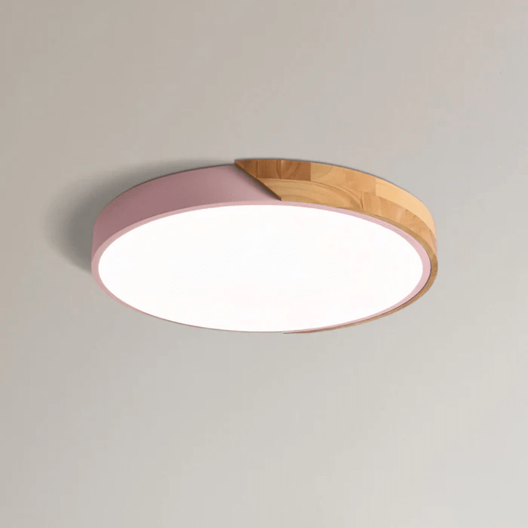 Scandinavian LED ceiling lamp featuring a minimalist design, crafted with a combination of wood and metal, perfect for modern home decor and flush mounting. 11