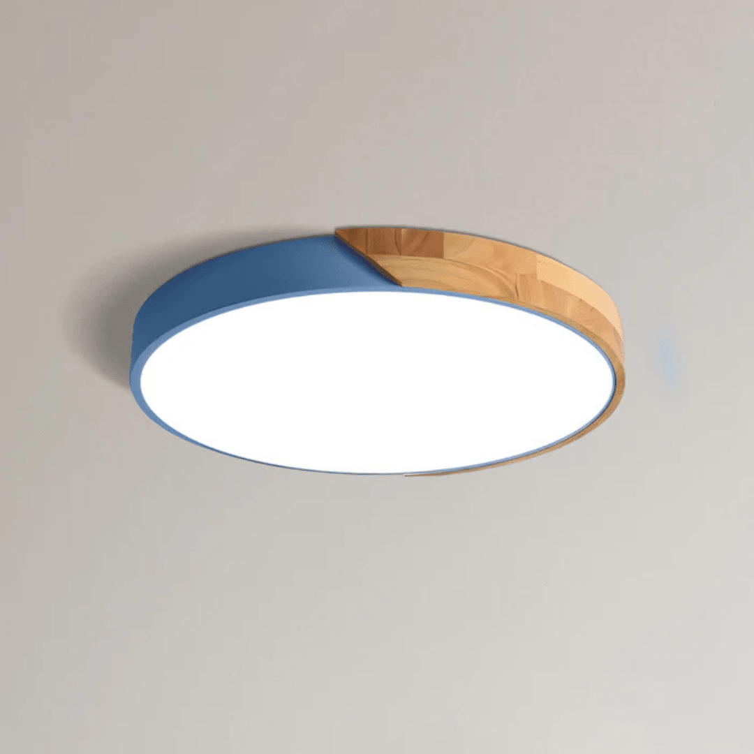 Scandinavian LED ceiling lamp featuring a minimalist design, crafted with a combination of wood and metal, perfect for modern home decor and flush mounting. 17