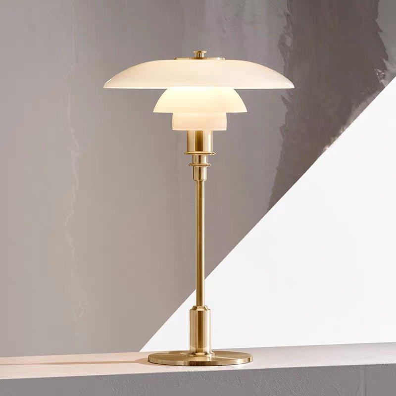 Scandinavian table lamp featuring a minimalist iron and glass design, 28cm diameter, with adjustable dimmable LED lighting for a cozy ambiance. 8
