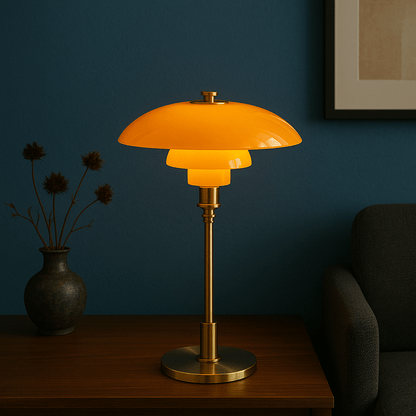 Scandinavian table lamp featuring a minimalist iron and glass design, 28cm diameter, with adjustable dimmable LED lighting for a cozy ambiance. 4