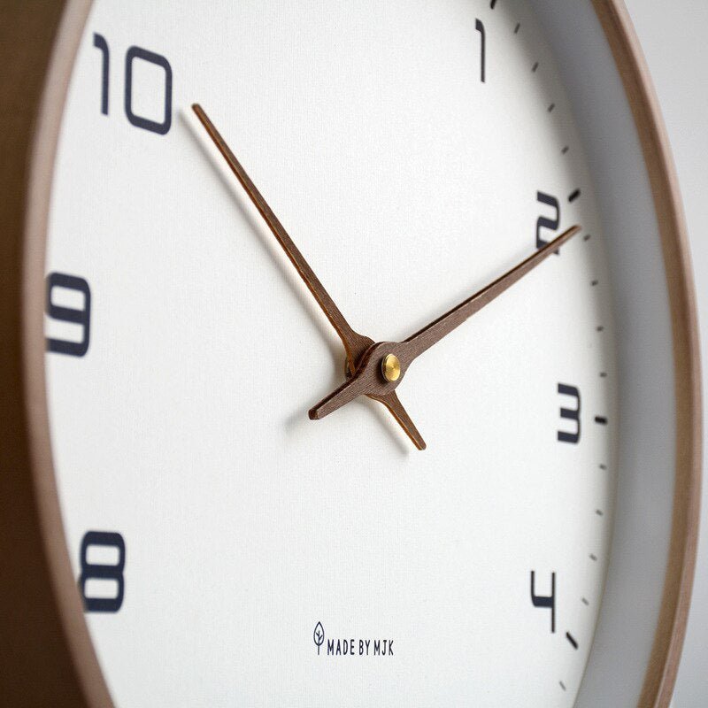 Scandinavian wall clock featuring a natural wood finish and minimalist design, measuring 30 cm, equipped with accurate quartz movement. 3
