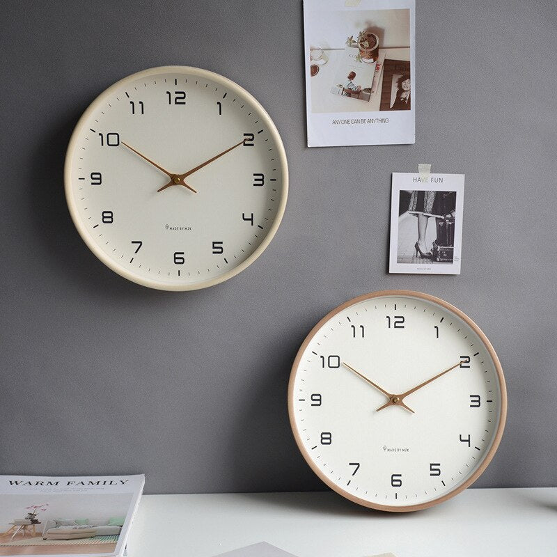 Scandinavian wall clock featuring a natural wood finish and minimalist design, measuring 30 cm, equipped with accurate quartz movement. 1
