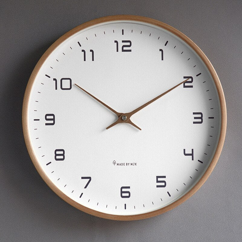 Scandinavian wall clock featuring a natural wood finish and minimalist design, measuring 30 cm, equipped with accurate quartz movement. 0