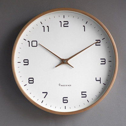 Scandinavian wall clock featuring a natural wood finish and minimalist design, measuring 30 cm, equipped with accurate quartz movement. 0