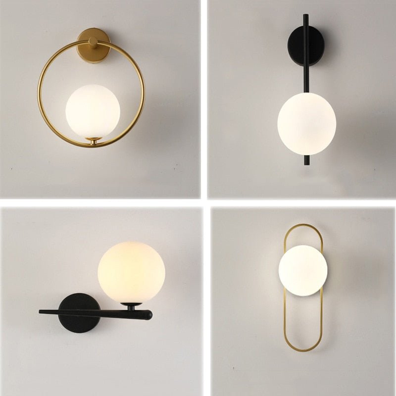 Scandinavian wall lamp featuring a modern minimalist design in gold and black with dimmable LED lighting for adjustable ambiance. 4