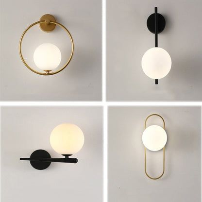 Scandinavian wall lamp featuring a modern minimalist design in gold and black with dimmable LED lighting for adjustable ambiance. 4