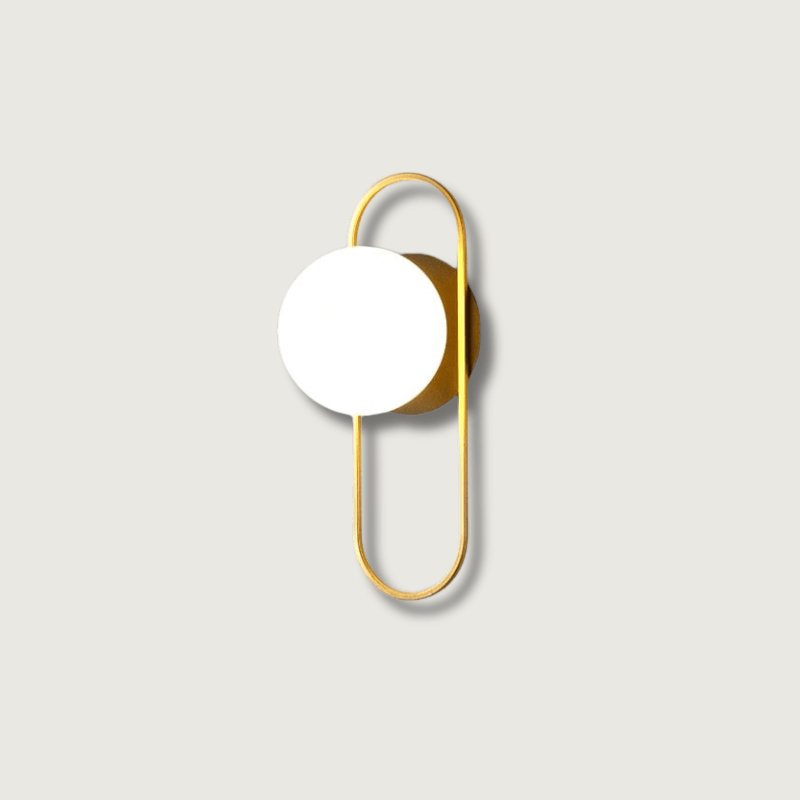 Scandinavian wall lamp featuring a modern minimalist design in gold and black with dimmable LED lighting for adjustable ambiance. 1
