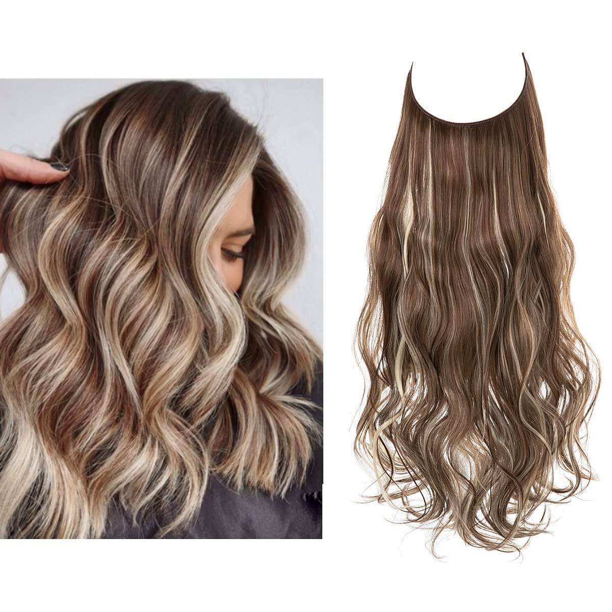 Seamless hair extensions in a natural look, 50cm length, made from high-quality clip-in synthetic fiber for effortless volume and easy styling. 10