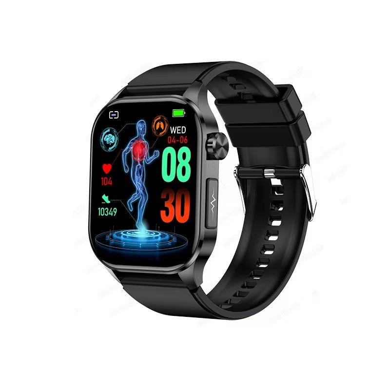 Senior smartwatch featuring a 2.04 AMOLED display, health monitoring capabilities, emergency SOS function, Bluetooth calling, and waterproof design, ideal for seniors' 0