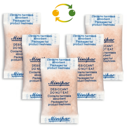 Silica gel moisture absorber packets for humidity control, 300 pack with indicating desiccant, ideal for versatile storage use, protecting items from moisture damage 1
