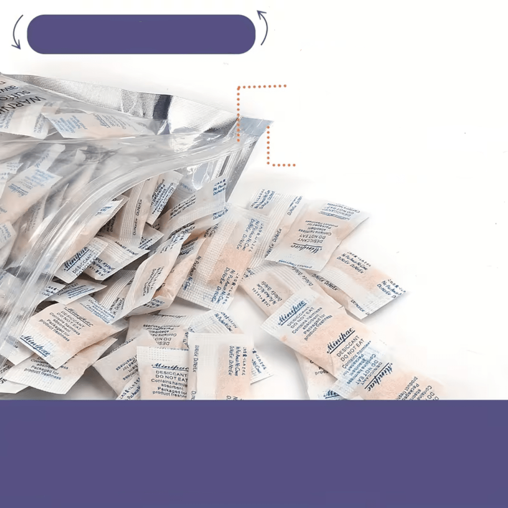 Silica gel moisture absorber packets for humidity control, 300 pack with indicating desiccant, ideal for versatile storage use, protecting items from moisture damage 5