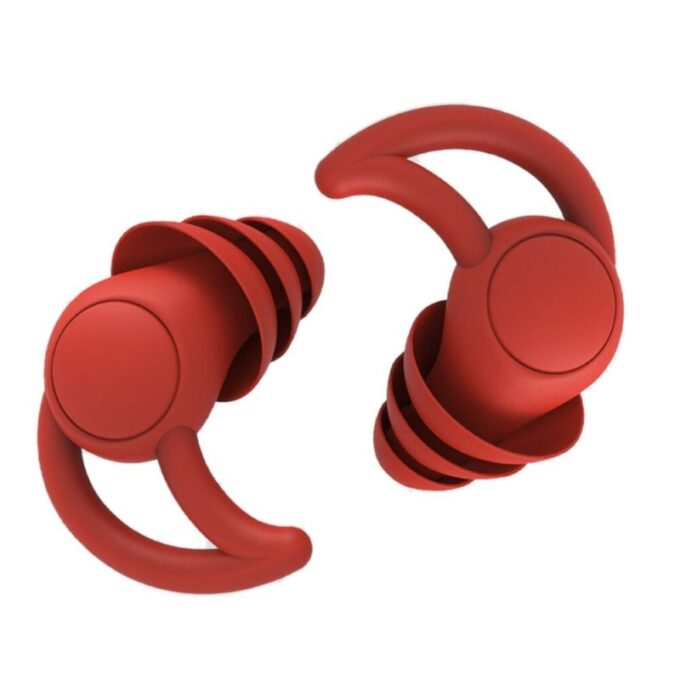 Silicone earplugs for sleeping in black, red, and white, featuring a comfortable reusable design for effective noise reduction. 4