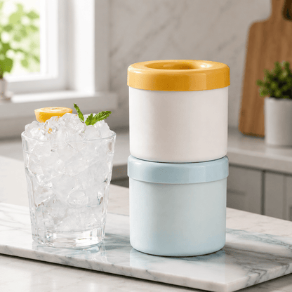 Silicone Ice Cube Maker in Ice Blue and Yellow White, featuring an easy release design for hassle-free ice cube removal, perfect for home use or outdoor 0