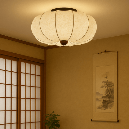 Silk ceiling lamp with LED lighting in medieval design, featuring a luxury fabric shade available in 40cm, 50cm, or 60cm 4