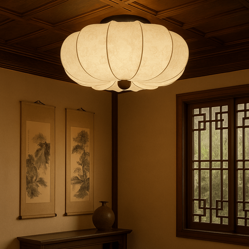 Silk ceiling lamp with LED lighting in medieval design, featuring a luxury fabric shade available in 40cm, 50cm, or 60cm 5