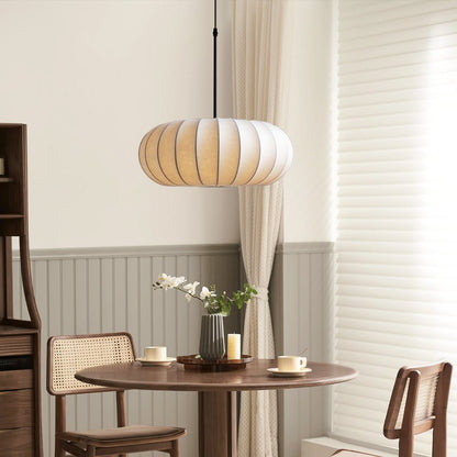 Silk pendant lamp with warm LED light in modern minimalist design, adjustable height, available in 30cm, 40cm, and 50cm 7