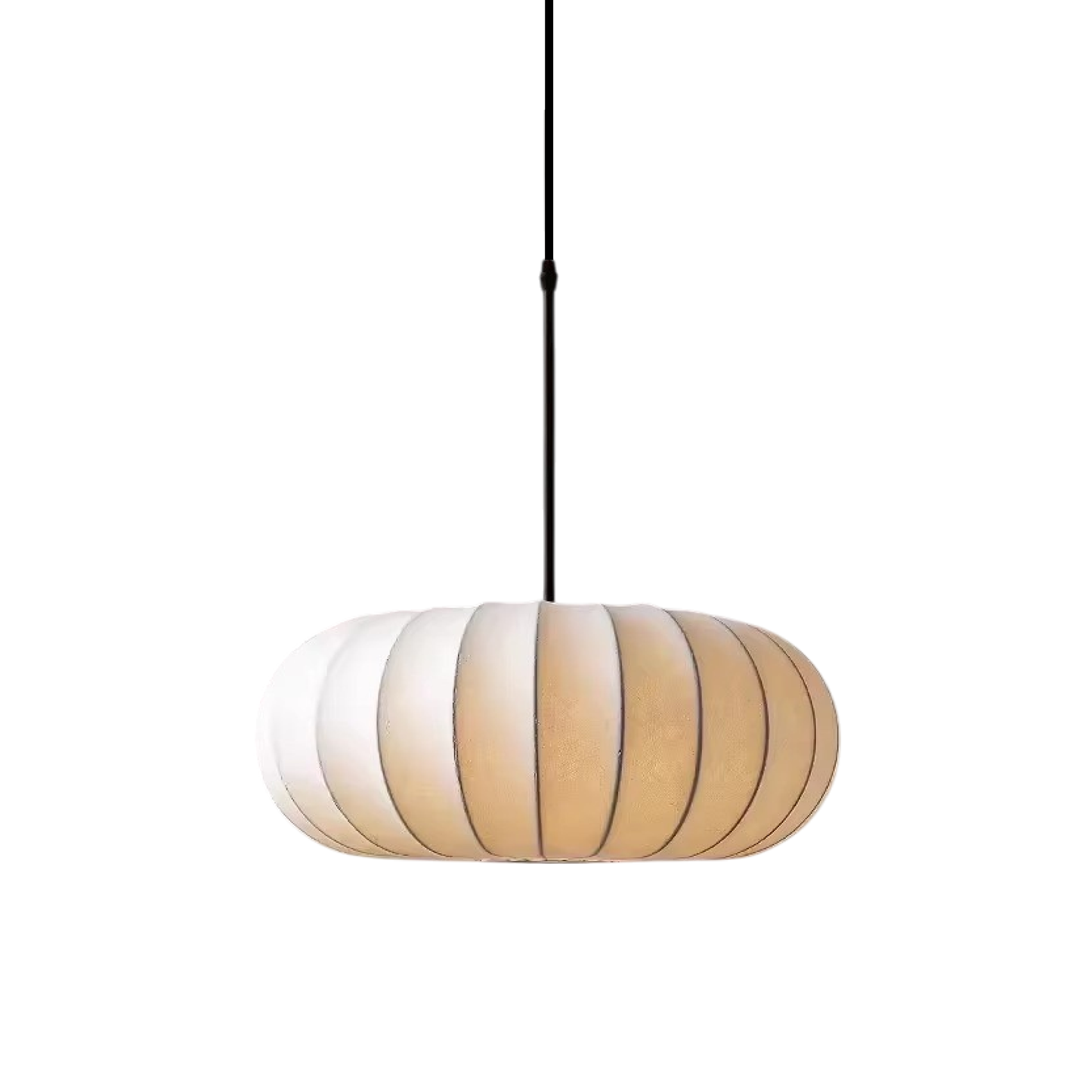Silk pendant lamp with warm LED light in modern minimalist design, adjustable height, available in 30cm, 40cm, and 50cm 0