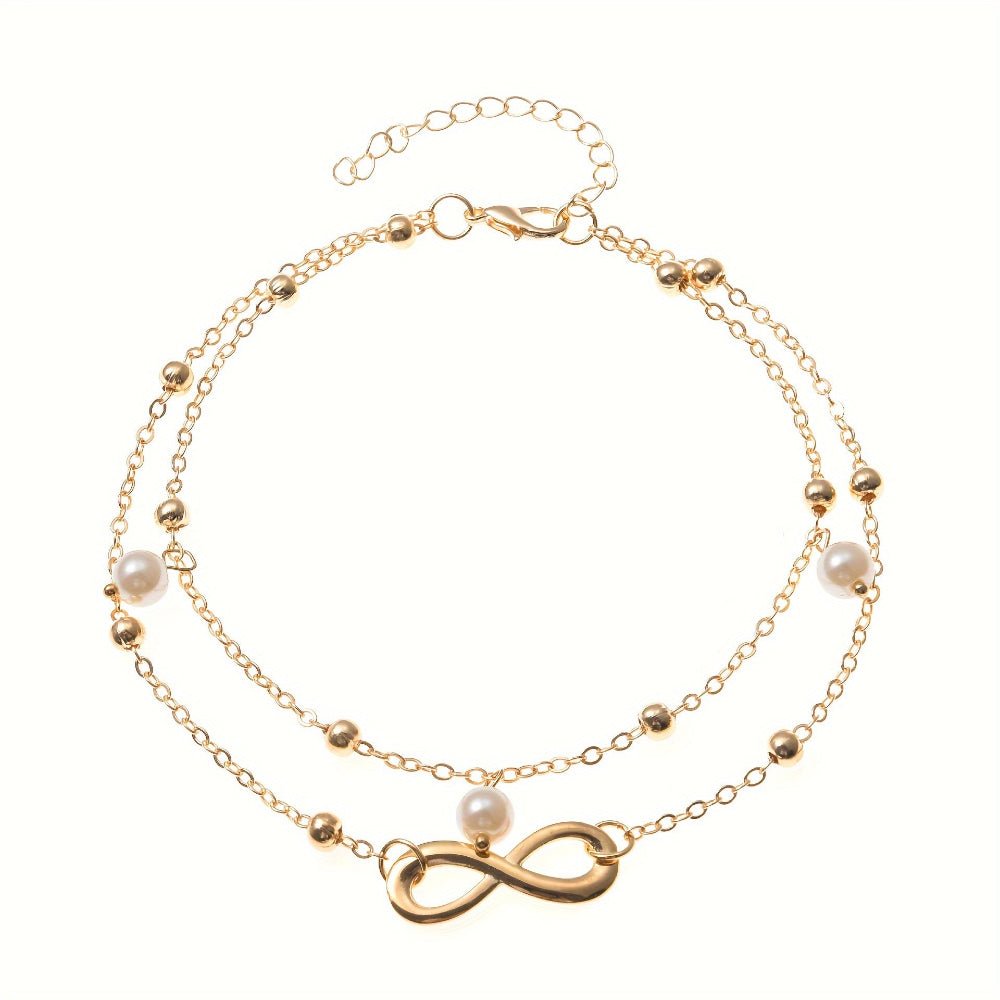 Silver anklet featuring a layered boho beaded design with an extender, perfect for summer wear and stylish for women. 1
