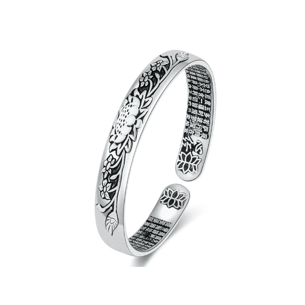 Silver Lotus Bracelet featuring an adjustable design, crafted from hypoallergenic S925 silver, suitable for unisex wear. 0
