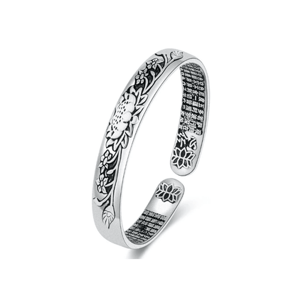 Silver Lotus Bracelet featuring an adjustable design, crafted from hypoallergenic S925 silver, suitable for unisex wear. 0